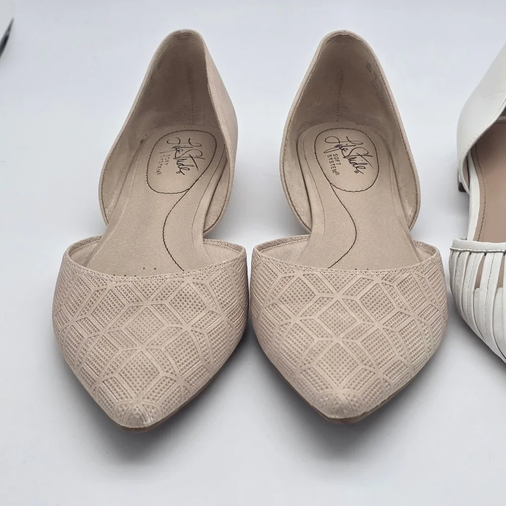 D 'Orsay Pointed Flats Bundle Women 8 Nude White Office Minimalist Neutral Shoes - Picture 3 of 14